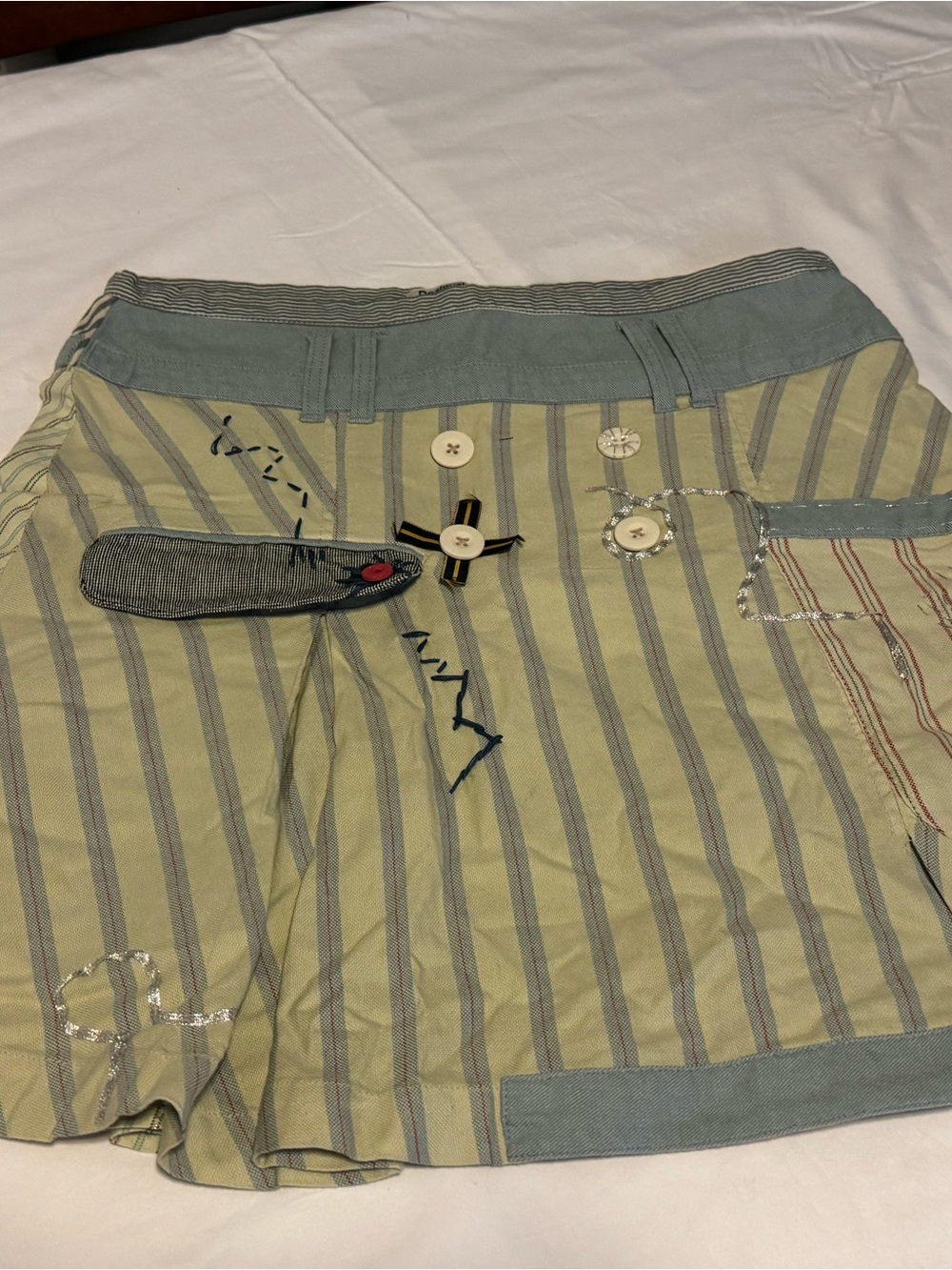 Desigual Patchwork Embroidered Striped Skirt Size 42 Boho Artsy